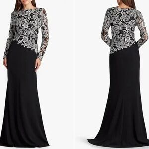 Tadashi Shoji Black and White Lace Long Sleeve Dress